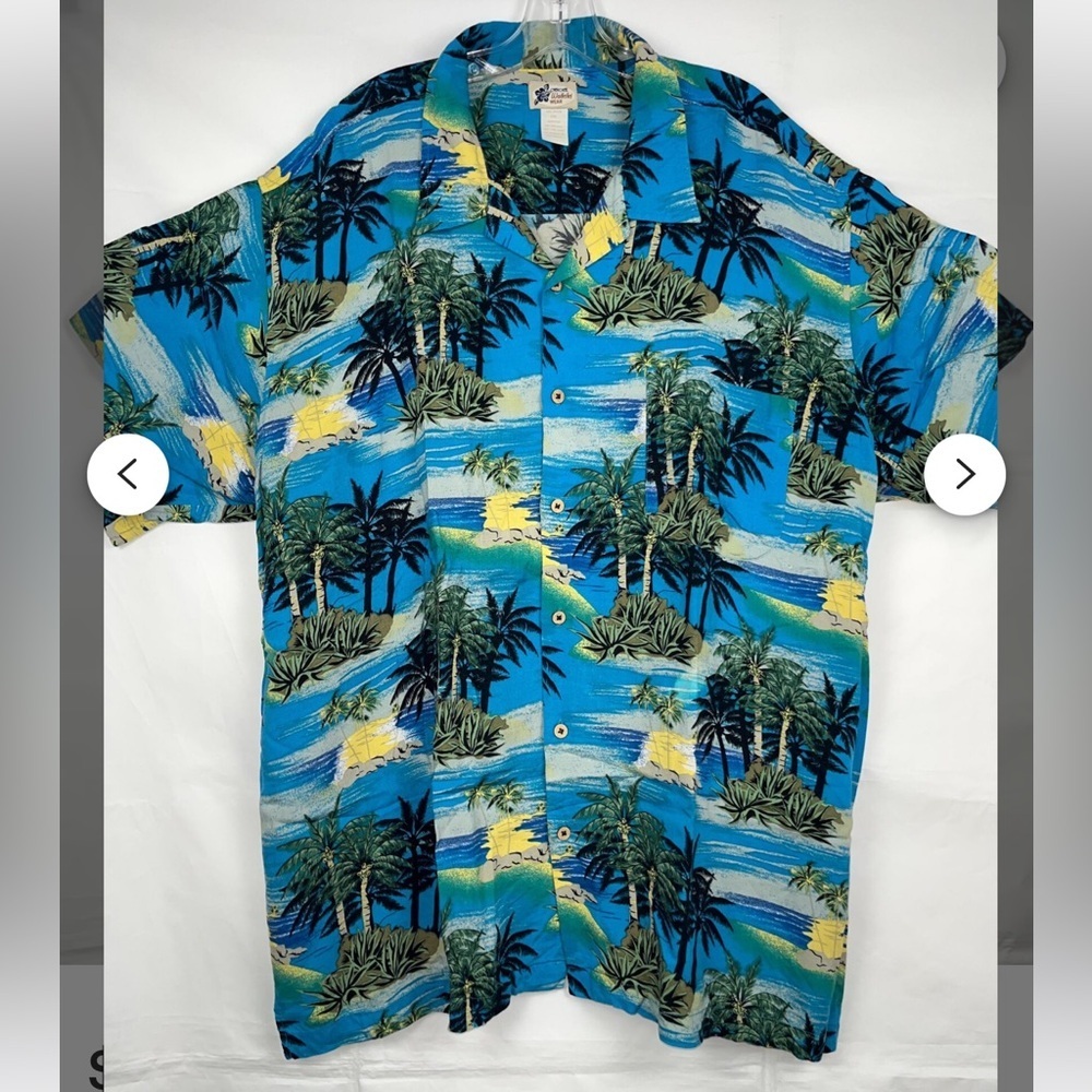 Cherokee Waikiki Wear Hawaiian Blue and Green Tropical Button Down Shirt